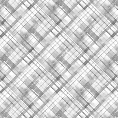 gray, Dahlia Botanica Collection Diagonal Plaid Cotton Fabric 33928