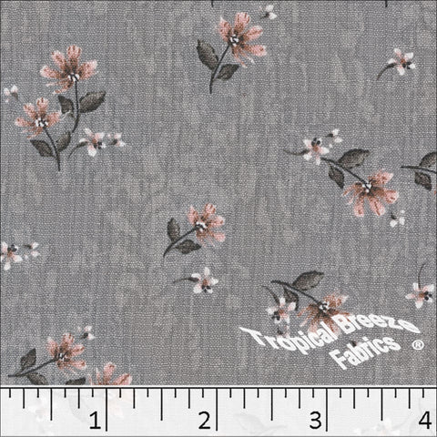gray, Linen Crepe Floral Print Polyester Fabric 048612