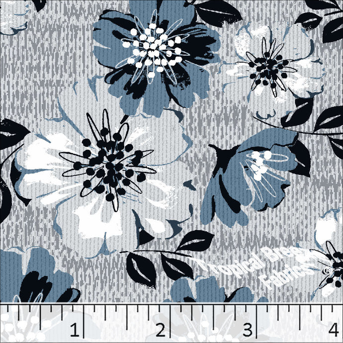 Poly Cotton Dobby Pique Large Floral Print Fabric 6049 gray