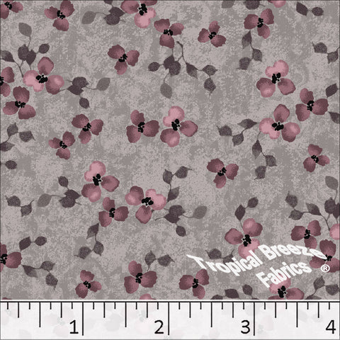 Gray, Standard Weave Floral Print Poly Cotton Fabric 6191