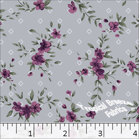gray, Standard Weave Floral Print Poly Cotton Fabric 6340