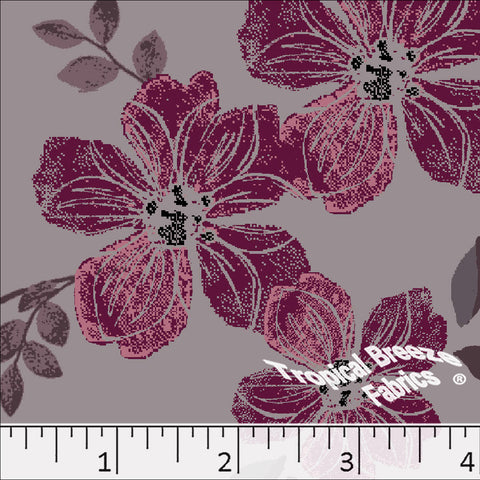 gray, Standard Weave Large Floral Poly Cotton Fabric 6345