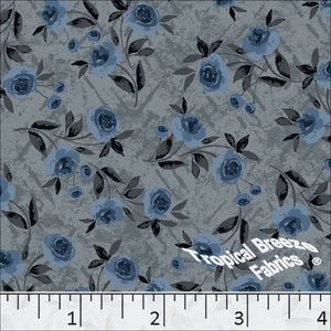 Standard Weave Rose Print Poly Cotton Fabric 6154 gray