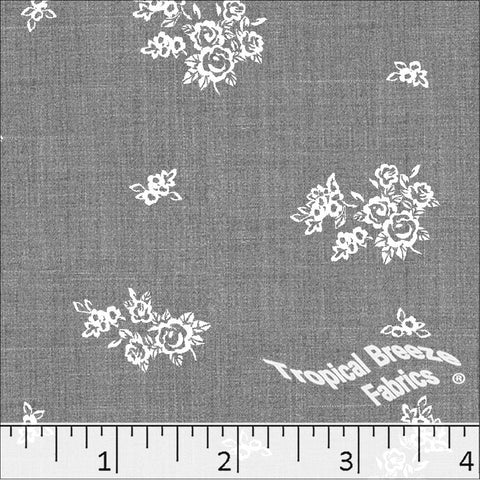 gray, Standard Weave Rose Print Poly Cotton Fabric 6294