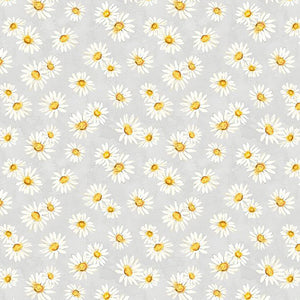 Zest for Life Collection Daisy Toss Cotton Fabric 19156 gray