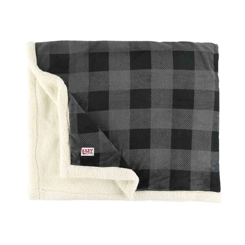 Lazy One gray buffalo plaid sherpa throw blanket