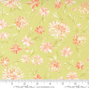 Cinnamon and Cream Collection Mums Floral Cotton Fabric green