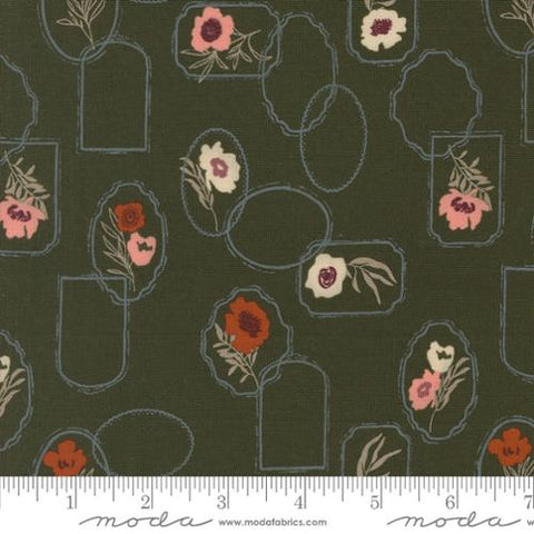 green, Foraged Found and Hand Me Down Collection Floral Cameo Cotton Fabric 45631