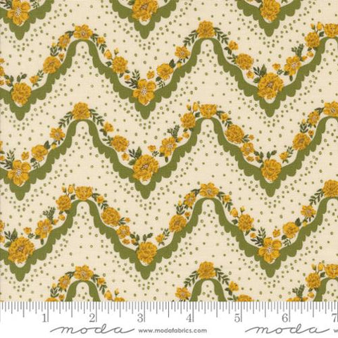 green, Foraged Found and Hand Me Down Collection Floral Stripes Cotton Fabric 45634