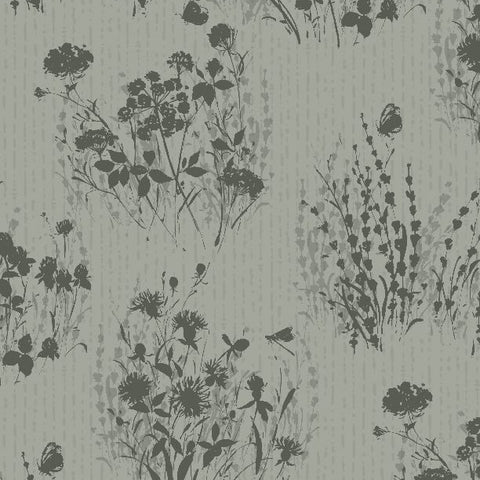 Au Natural Collection Floral Silhouettes Cotton Fabric 17819 green