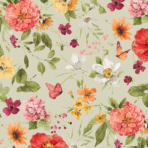 Blessed by Nature Collection Medium Floral Cotton Fabric 17810 green