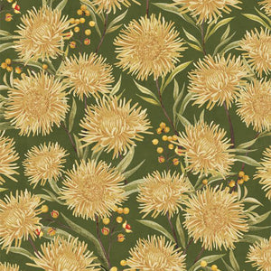 green, Chickadee Charm Collection Chrysanthemum Cotton Fabric 27728