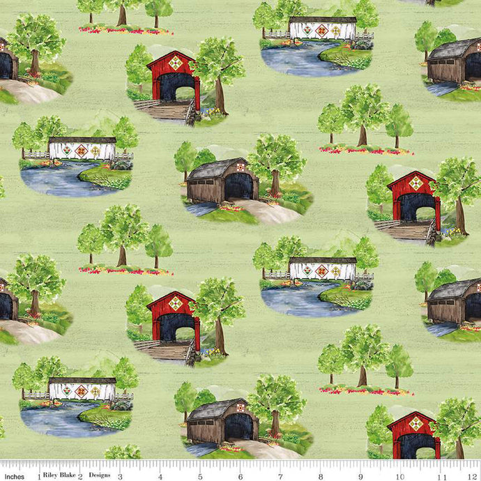 Green, Covered Bridges Collection Cotton Fabric CD15820