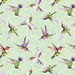 Hummingbird Floral Collection Hummingbird Toss Cotton Fabric 3023-39830 green