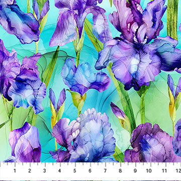 green, Infatuation Iris Collection Iris Flower Cotton Fabric DP28613