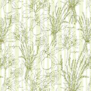 green, Lavender Lemonade Collection Toile Stripe Cotton Fabric 39885