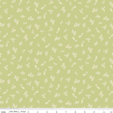 green, Lil Farm Friends Collection Posies Cotton Fabric C17943