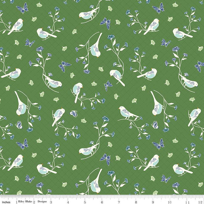 Melody Collection Birds Cotton Fabric C15141 green