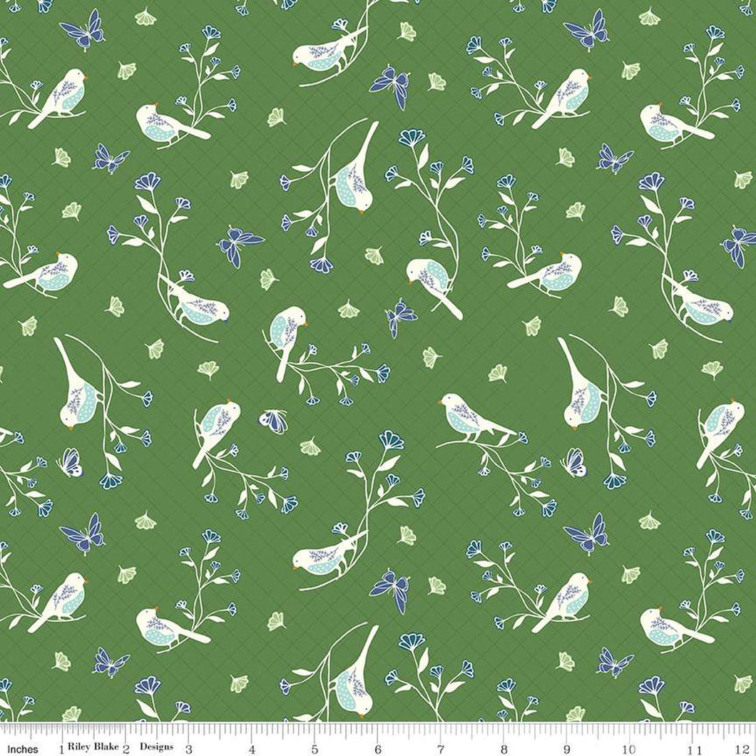 Melody Collection Birds Cotton Fabric C15141 green