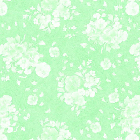 green, Pansy Fields Collection Floral Silhouettes Cotton Fabric 28666