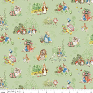 Green, Peter Rabbit and Friends Characters Cotton Fabric CD15861