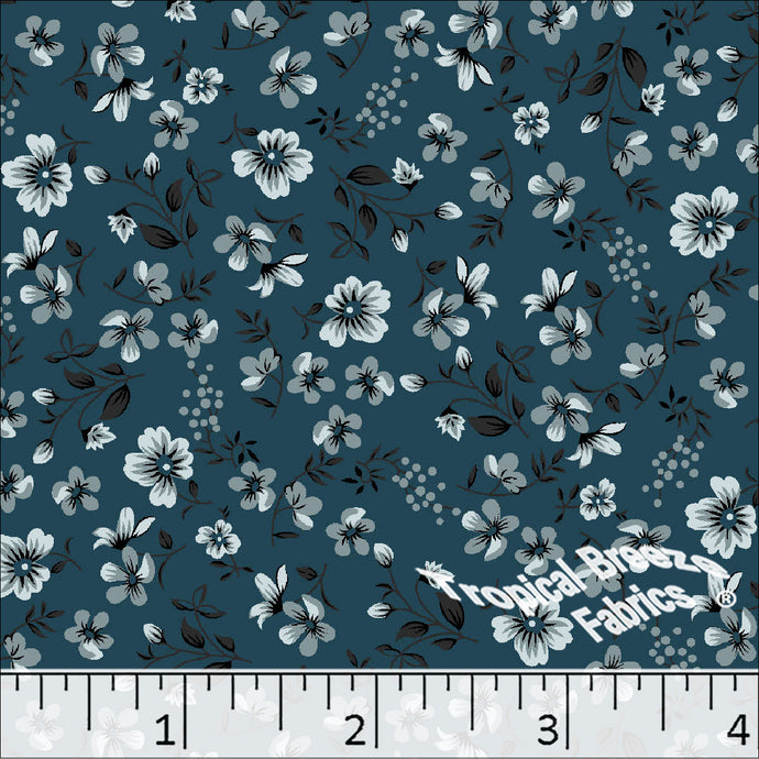 Poly Cotton Flower Toss Dress Fabric 5978 pine green