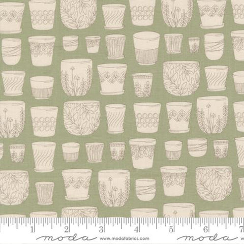 green, Potted Collection Potted Pots Cotton Fabric 26141