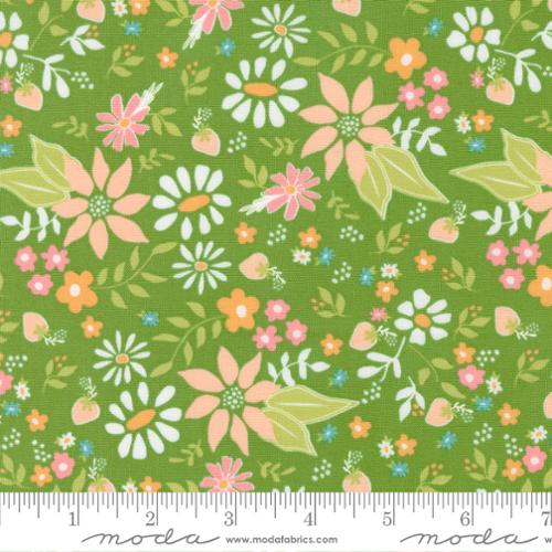 Strawberry Lemonade Collection Strawberry Blossoms Cotton Fabric 37670 green