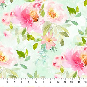 Sweet Surrender Collection Floral Bouquet Cotton Fabric 26946 green