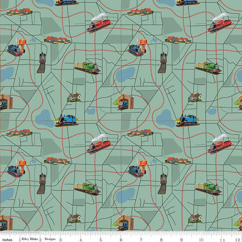 green, Thomas and Friends Collection Map Cotton Fabric CD17012
