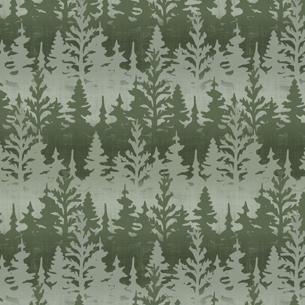 green, Timberland Trails Collection Trees All Over Cotton Fabric 45606