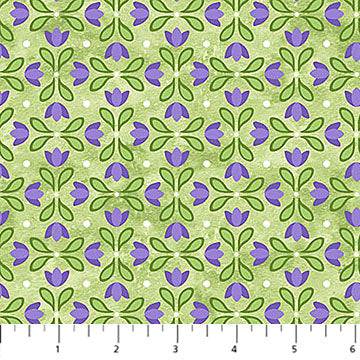 green, Tulip Garden Collection Geomtric Tulips Cotton Fabric 28498