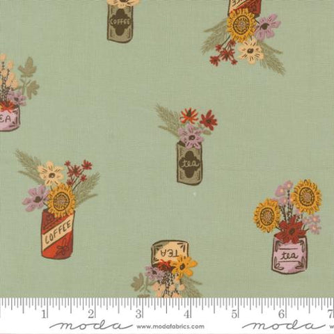 green, Windfall Collection Novelty Flower Jars Cotton Fabric 45654