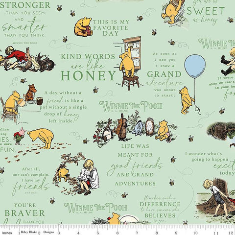 green, Winnie the Pooh Collection Main Cotton Fabric C17000