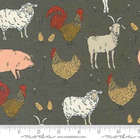 Grey, Farmstead Collection Animal Farm Cotton Fabric 20903