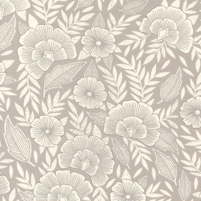 Flower Press Collection Scatter Florals Cotton Fabric 3301 grey