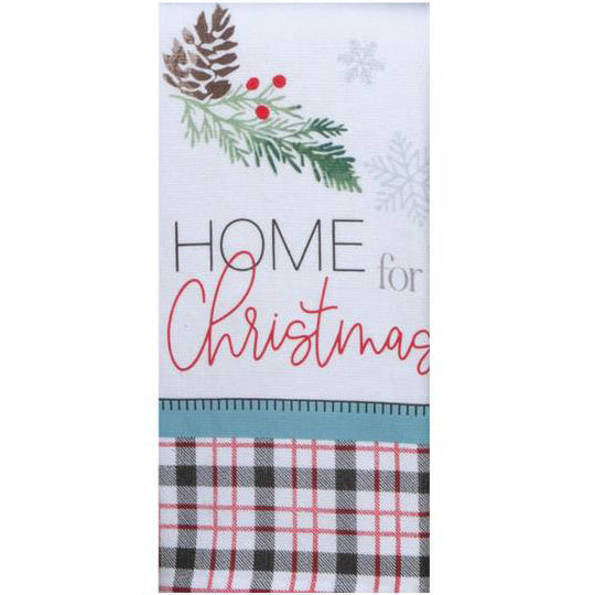 Farmhouse Christmas Kitchen Hand Towels: Postal Country Truck and Trees Herringbone Cotton Weave with Decorative Checkered Prints on Terrycloth with