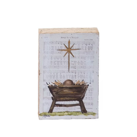 Hand Painted Manger with Animals Block TC04220