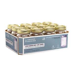 12-Pack Regular Mouth Pint Canning Jars HCT1216-G
