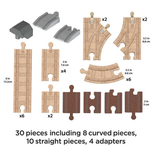30 Pieces Including 8 Curved Pieces, 10 Straight Pieces, 4 Adapters