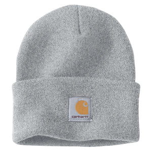 Heather Gray Carhartt beanie with Carhartt label stitched on front