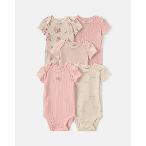 hello baby, Baby Girls' 5-Pack Short-Sleeve Bodysuit 1V