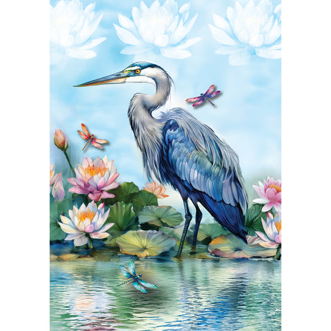 Garden flag showing Heron & Lilies