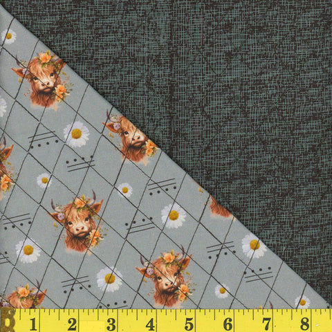 highland cows, Printed Quilted Cotton Fabric 1415