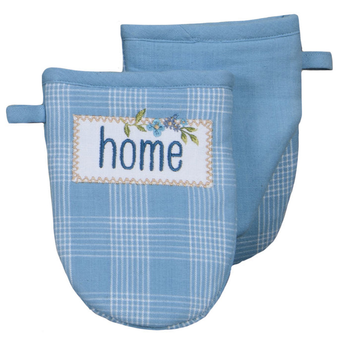 BOHEMIAN BLUE GRABBER MITT with the word home on it
