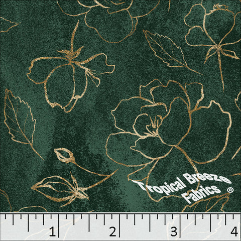 Standard Weave Gold Sketched Floral Print Dress Fabric 6162 hunter