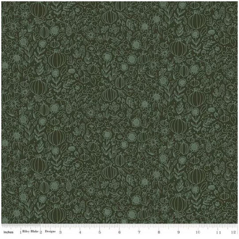 hunter green, Happy Fall Days Collection Floral Outline Cotton Fabric C16344