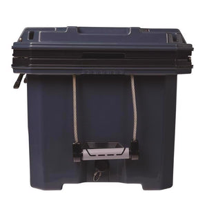 Igloo IMX 70 quart cooler in rugged blue, side showing handle