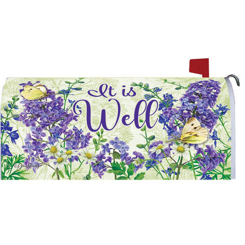 Mailbox cover showing It is Well
