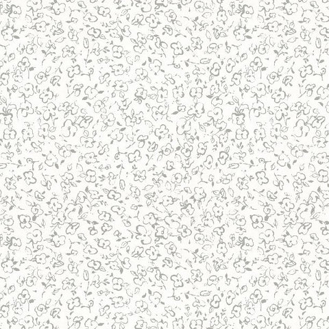 Au Naturel Collection Floral Doodle Cotton Fabric 17820 ivory background, green flowers
